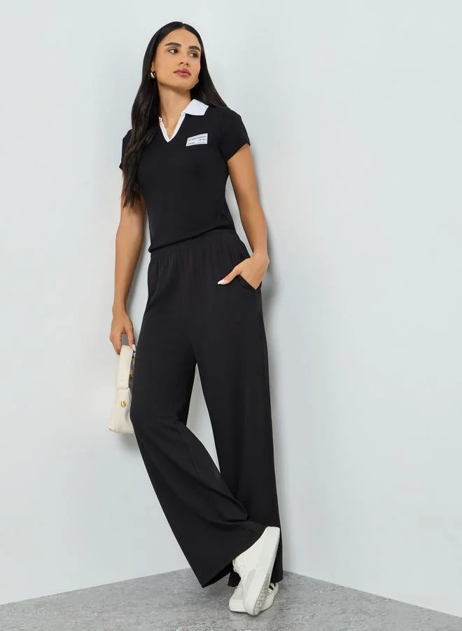 Styli black Black Relaxed Fit Elastic Waist Joggers for Women | Best Price UAE